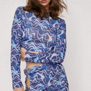 Long Sleeve Mesh Cropped Top with Ring Detail